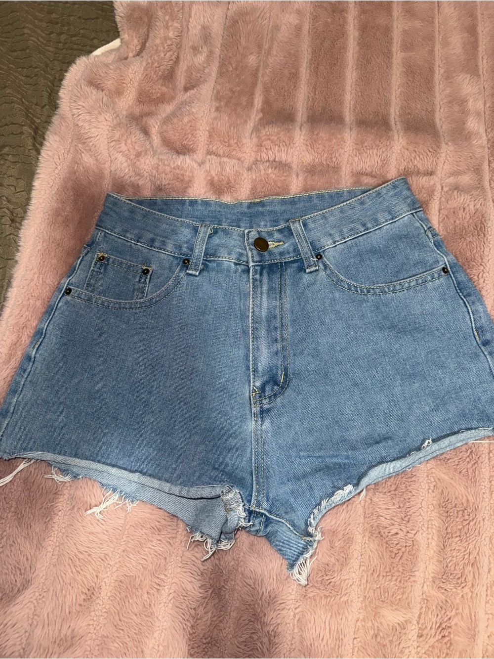 SHEIN Light Blue High-Rise Distressed Denim Shorts